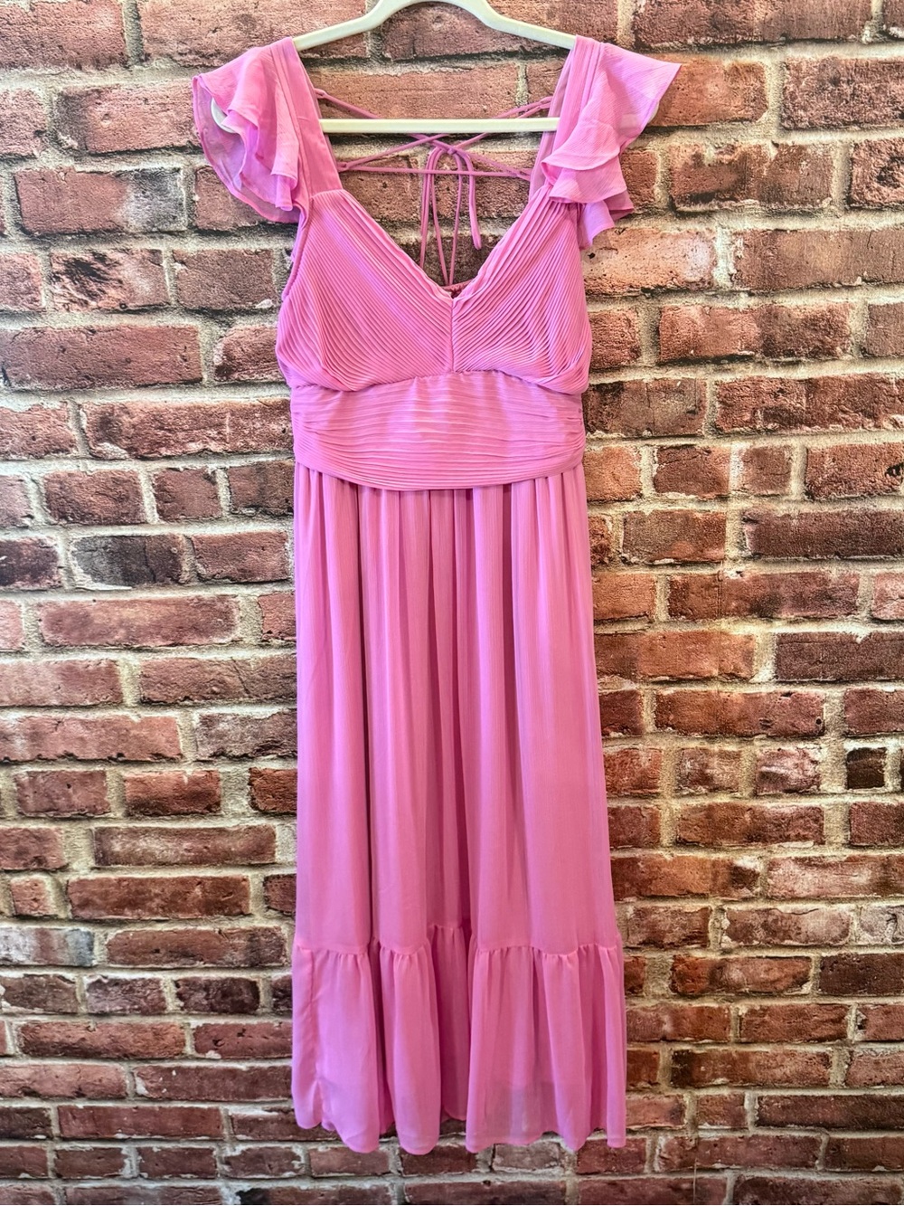 Moon River Pink Ruffled Maxi Dress with V-Neck